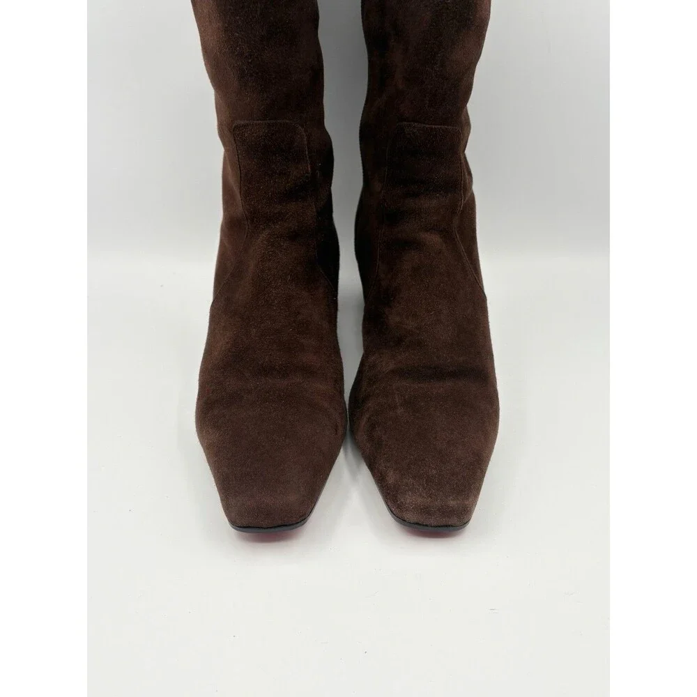 Christian Louboutin Brown Suede Knee High Boots Sheepskin Accent Size EU 36.5